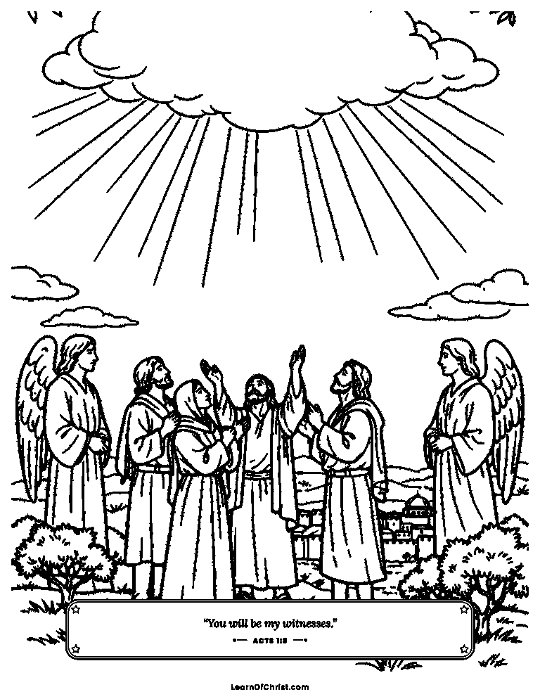 Acts 1 coloring page - Friends watch Jesus go up to heaven