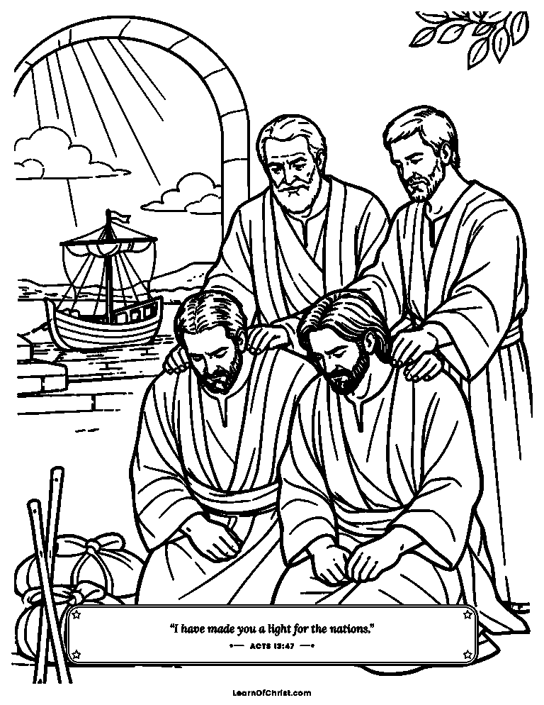 Acts 13 coloring page - The church sends Paul and Barnabas off