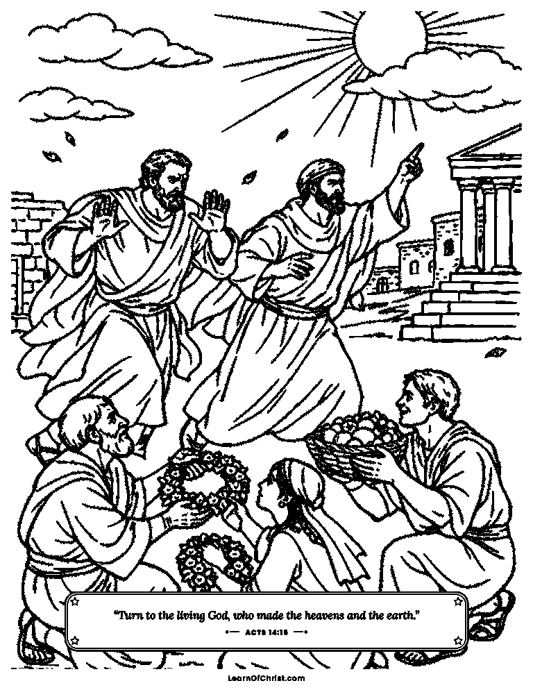 Acts 14 coloring page - Paul and Barnabas say do not worship us