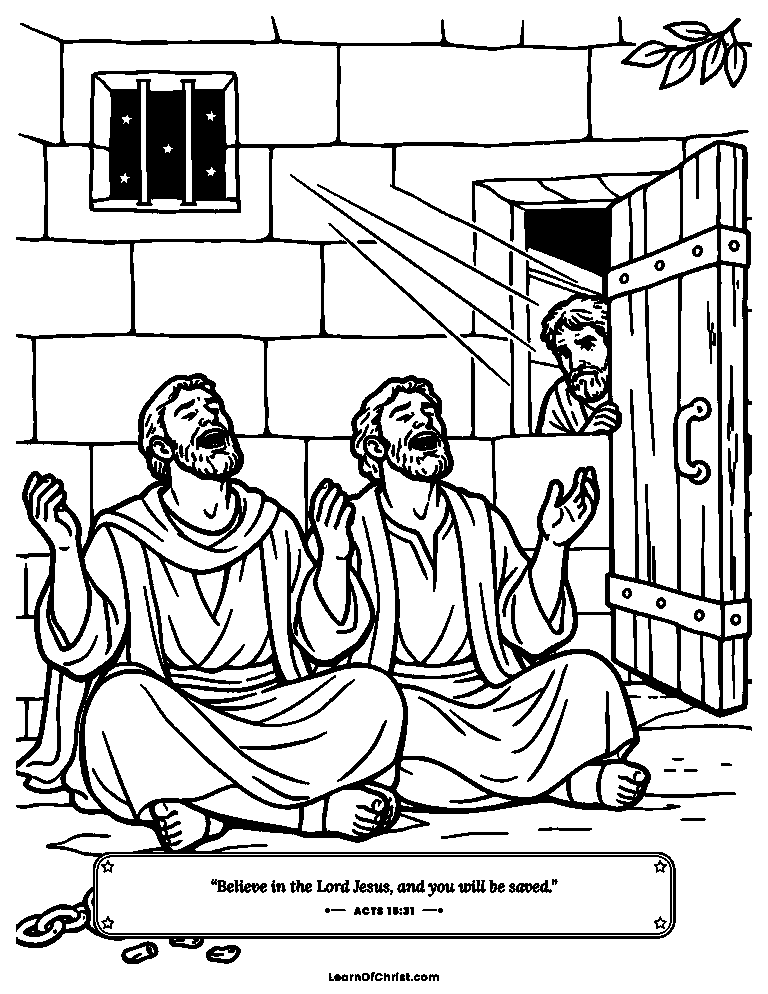 Acts 16 coloring page - Paul and Silas sing at midnight