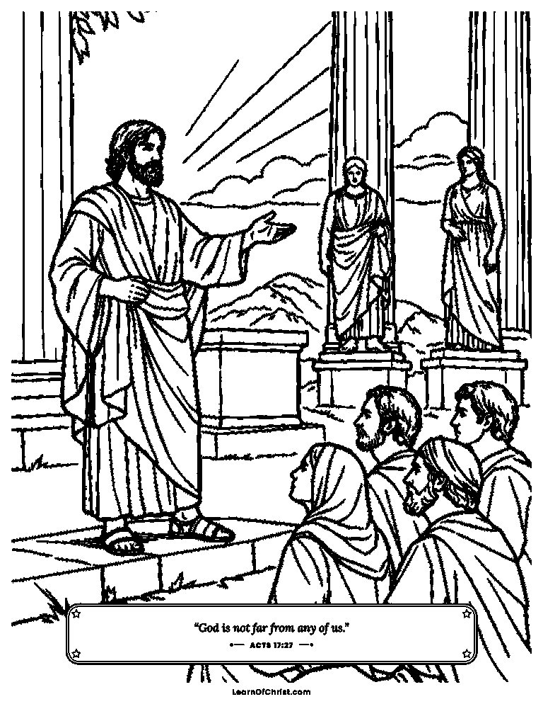 Acts 17 coloring page - Paul tells Athens about the God they don't know
