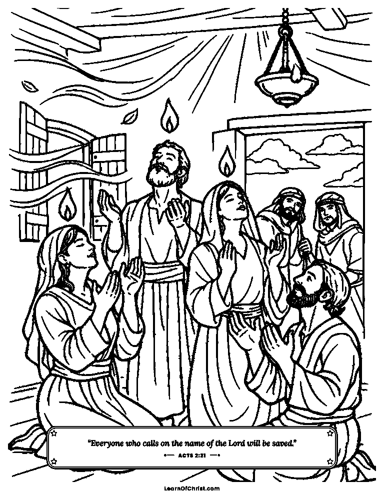 Acts 2 coloring page - Flames of the Spirit at Pentecost