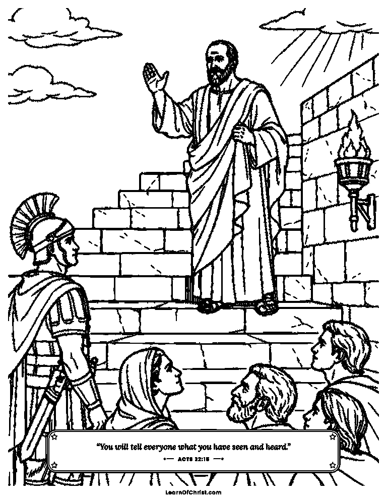 Acts 22 coloring page - Paul tells his story from the fortress steps