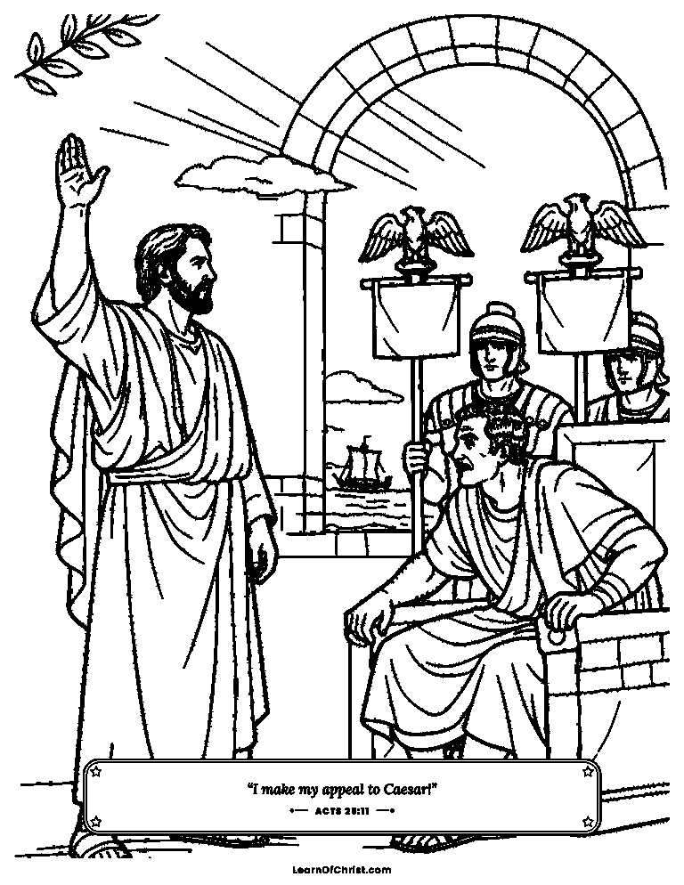 Acts 25 coloring page - Paul says I appeal to Caesar