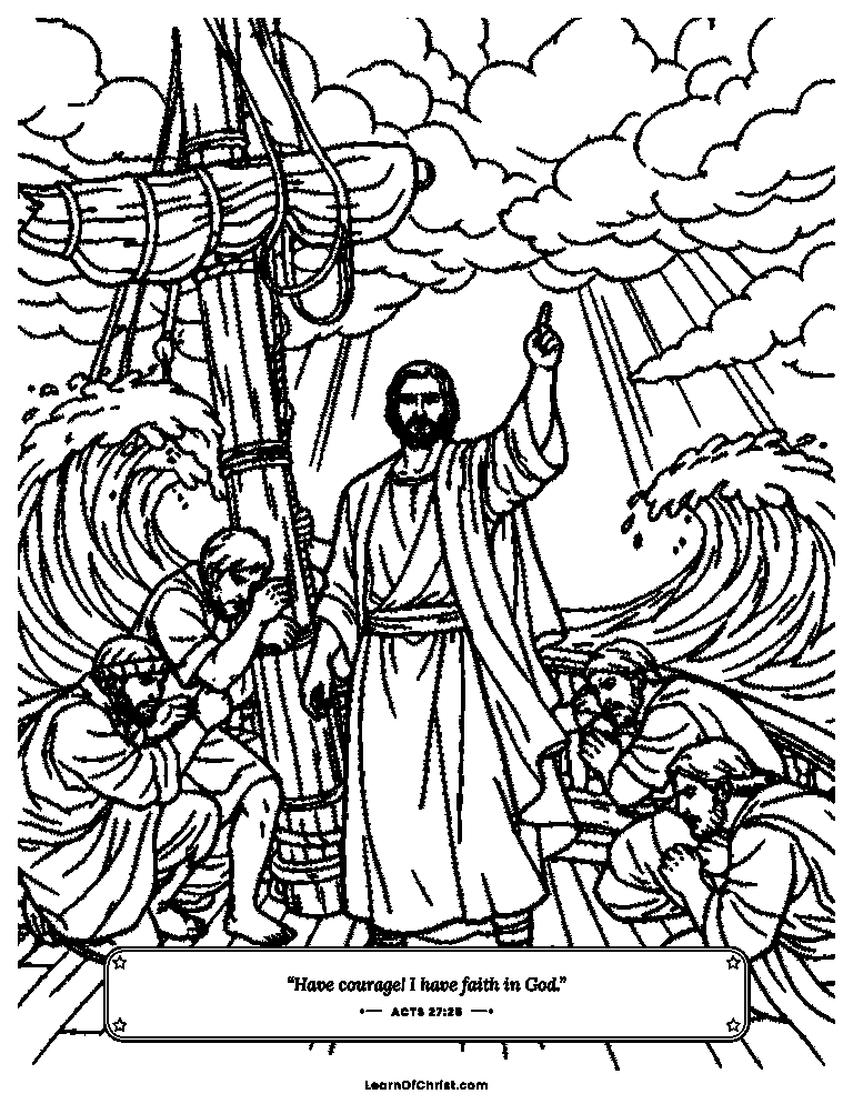 Acts 27 coloring page - Paul brings courage in the storm at sea