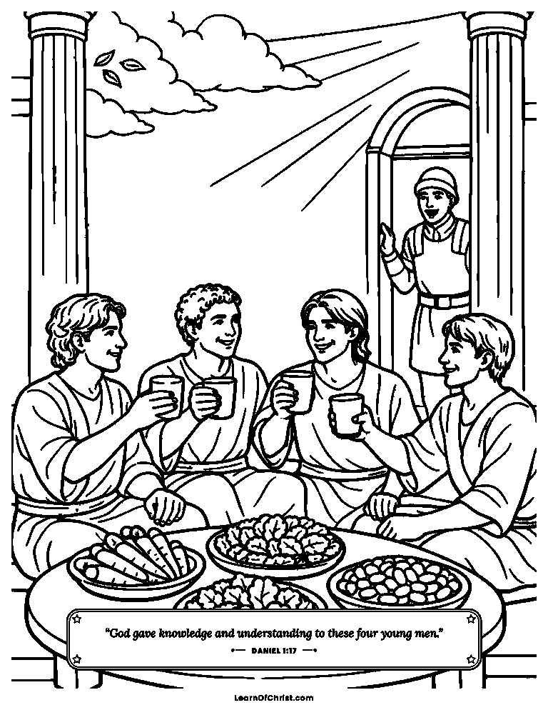 Daniel 1 coloring page - Daniel chooses vegetables and water
