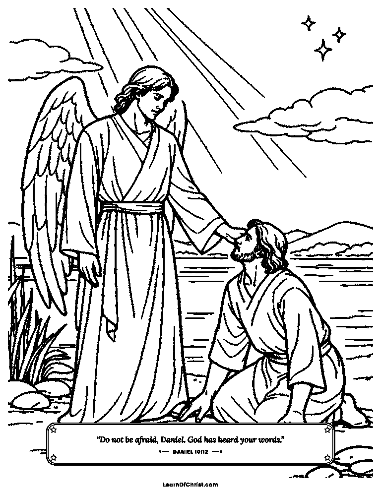 Daniel 10 coloring page - A shining messenger says do not fear