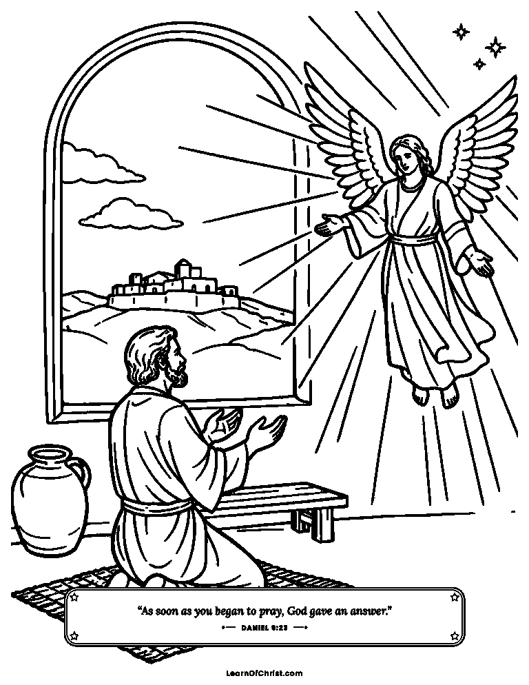 Daniel 9 coloring page - Daniel prays toward the far-off city