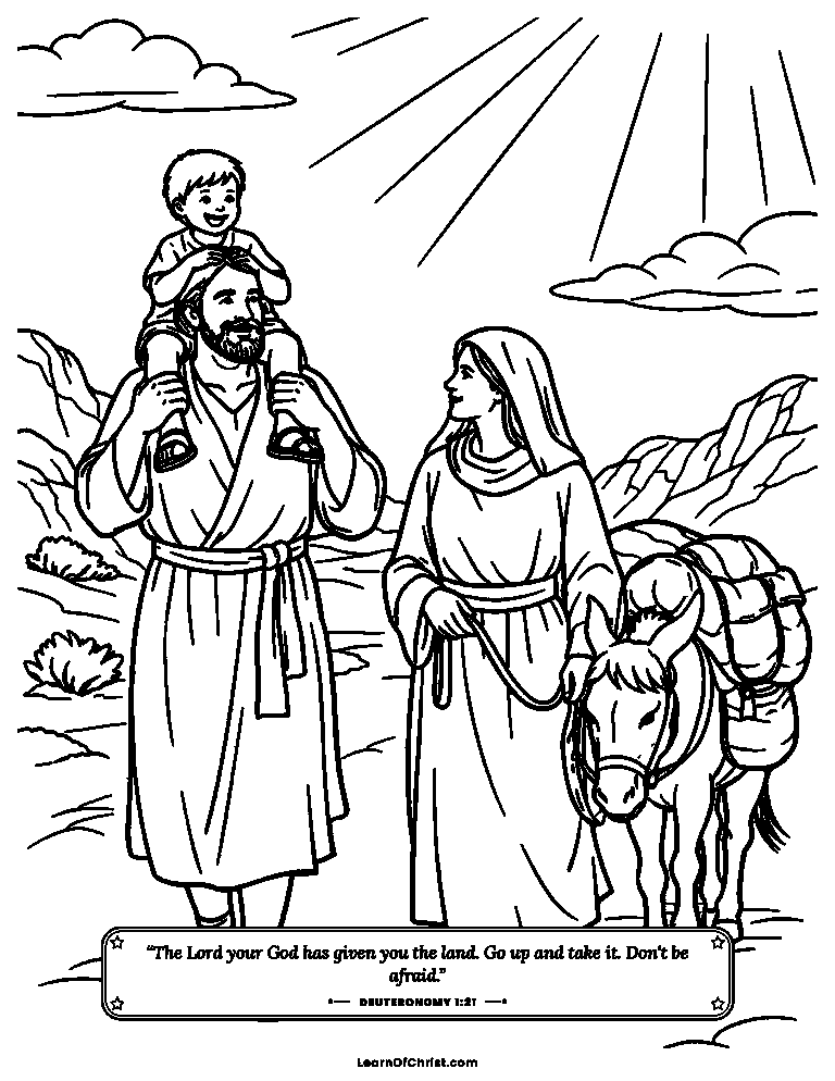 Deuteronomy 1 coloring page - A father carries his child on the road