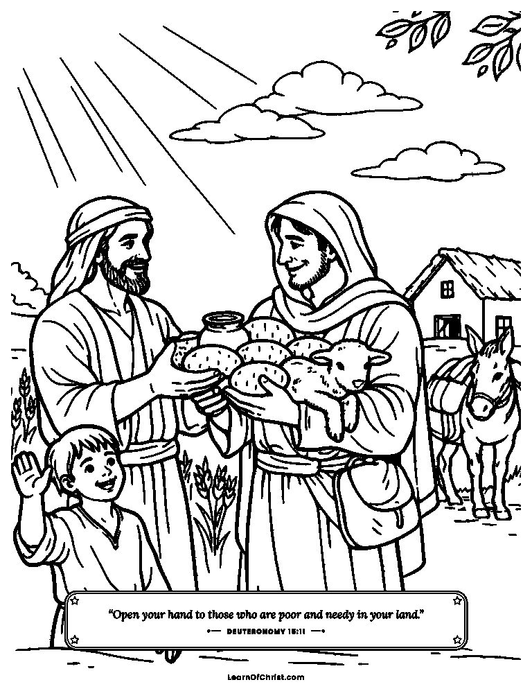 Deuteronomy 15 coloring page - Sending a friend off with full arms