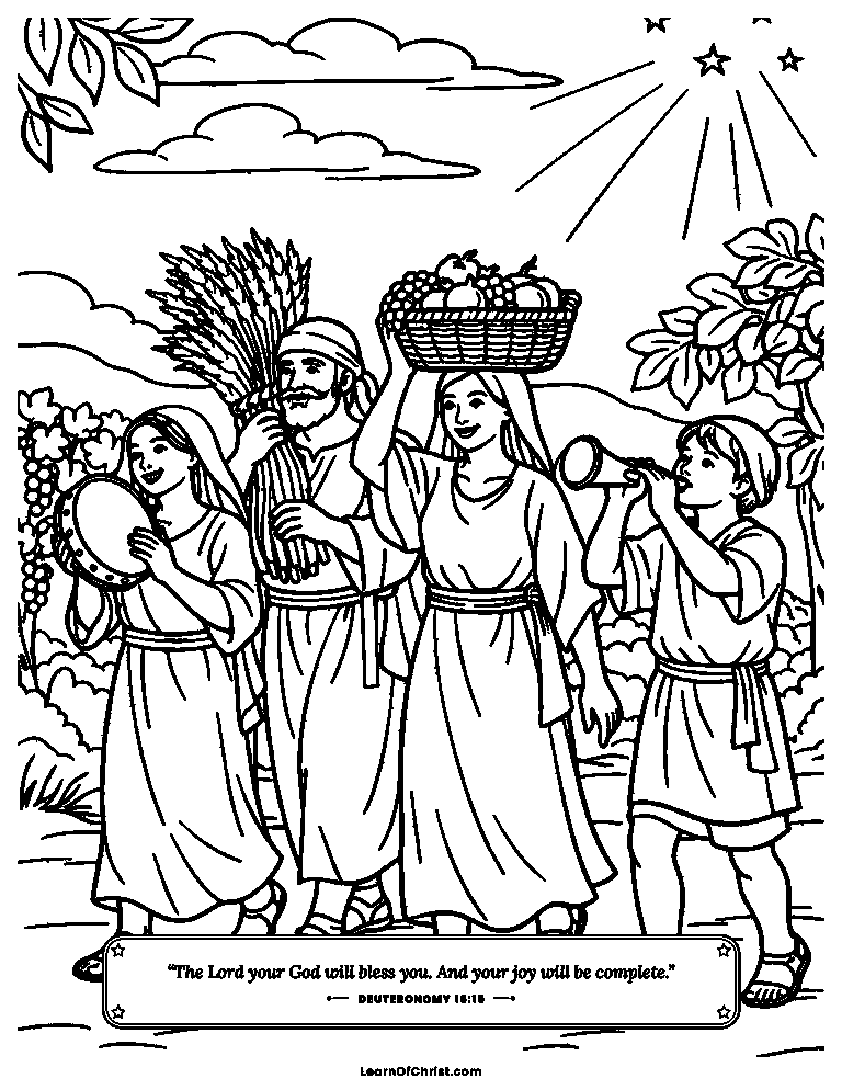 Deuteronomy 16 coloring page - A joyful harvest festival parade