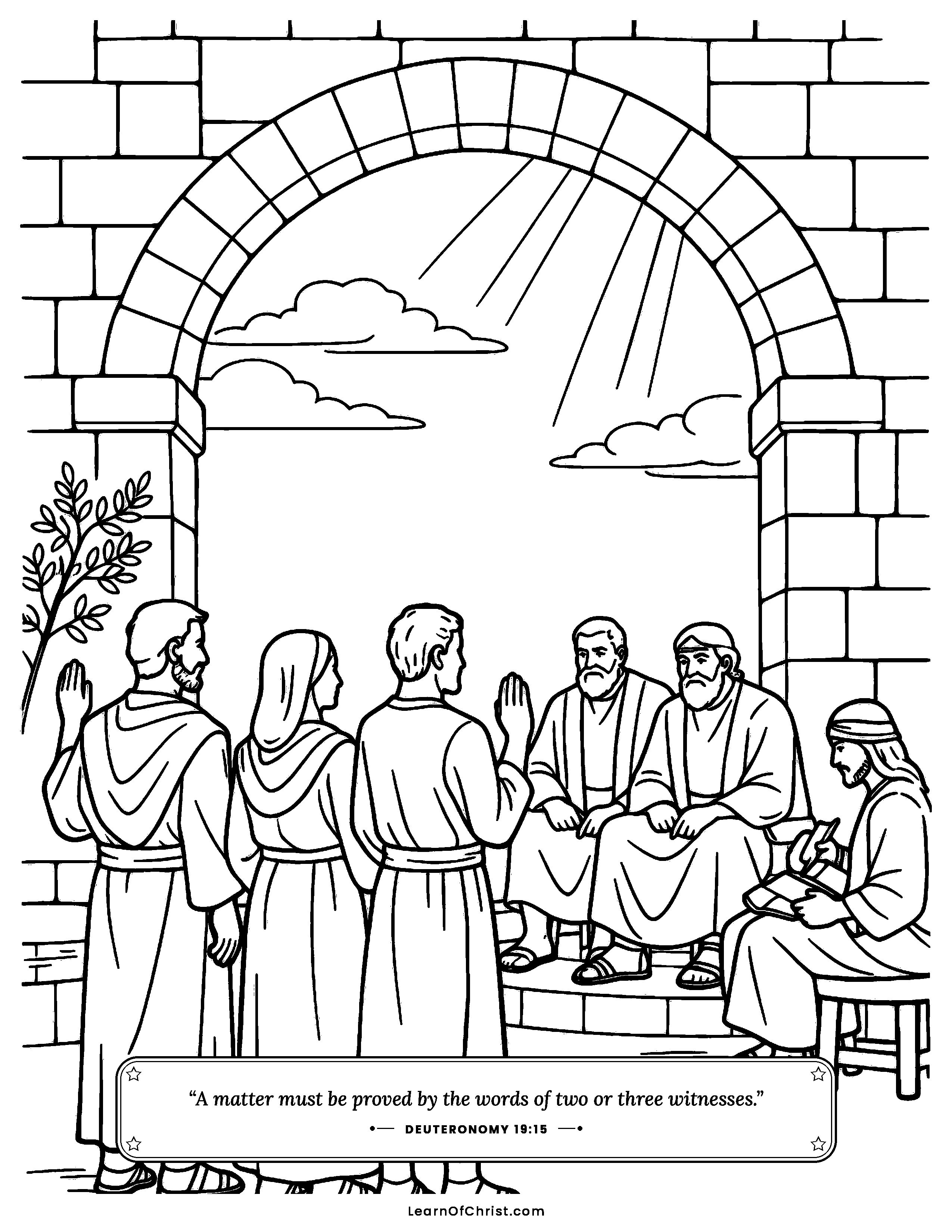 Deuteronomy 19 coloring page - Honest neighbors tell the truth. Free printable Bible coloring sheet for kids.