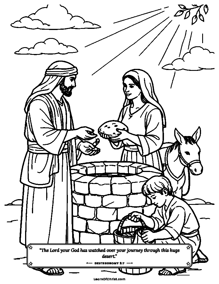 Deuteronomy 2 coloring page - Buying bread and water along the way
