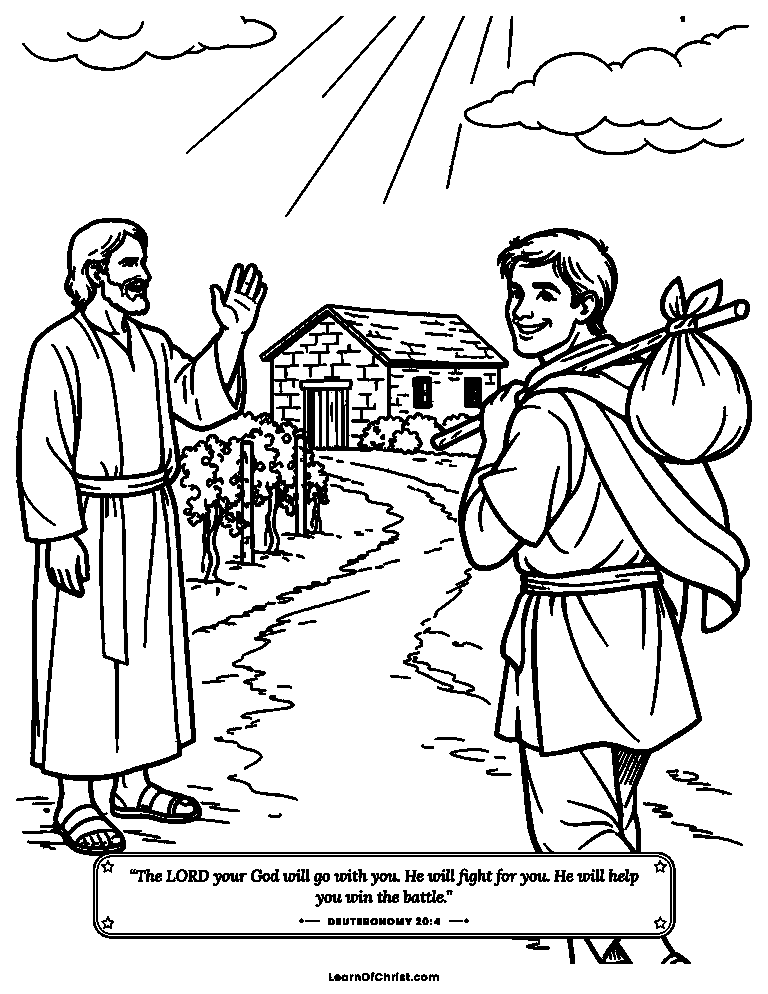 Deuteronomy 20 coloring page - Sent home to a new house and vineyard