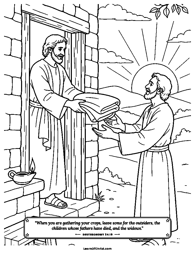 Deuteronomy 24 coloring page - The cloak given back before dark