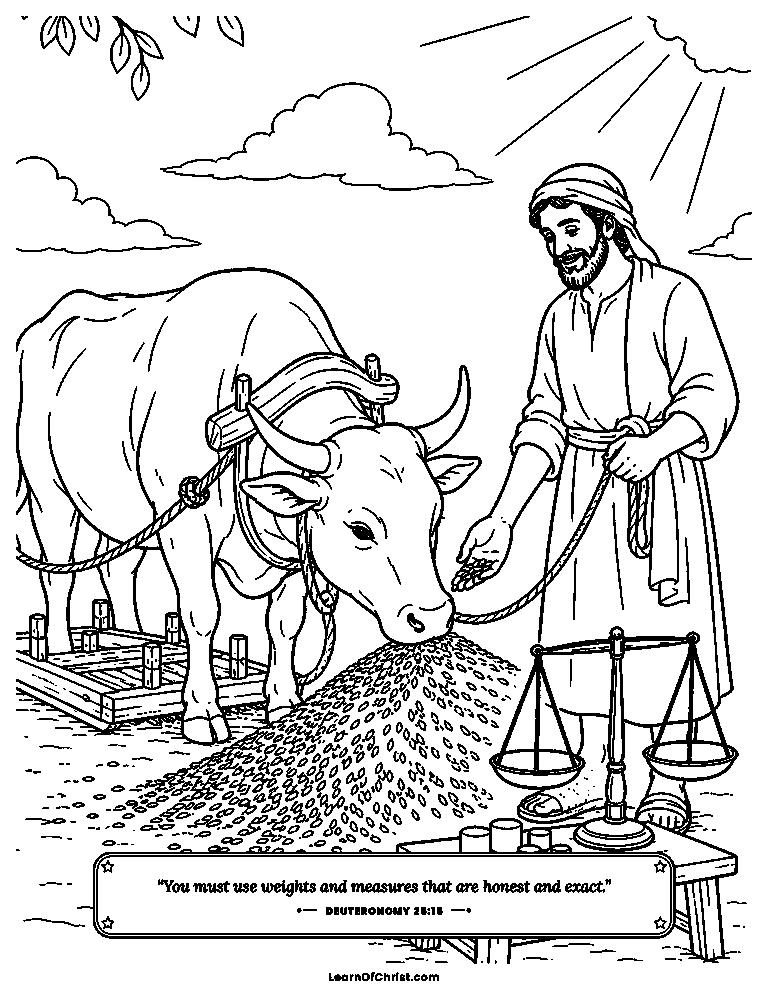 Deuteronomy 25 coloring page - The ox eats while it works