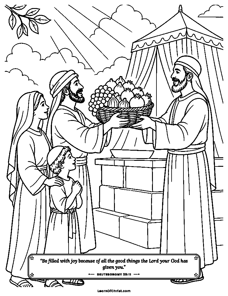 Deuteronomy 26 coloring page - Bringing a basket of first fruits