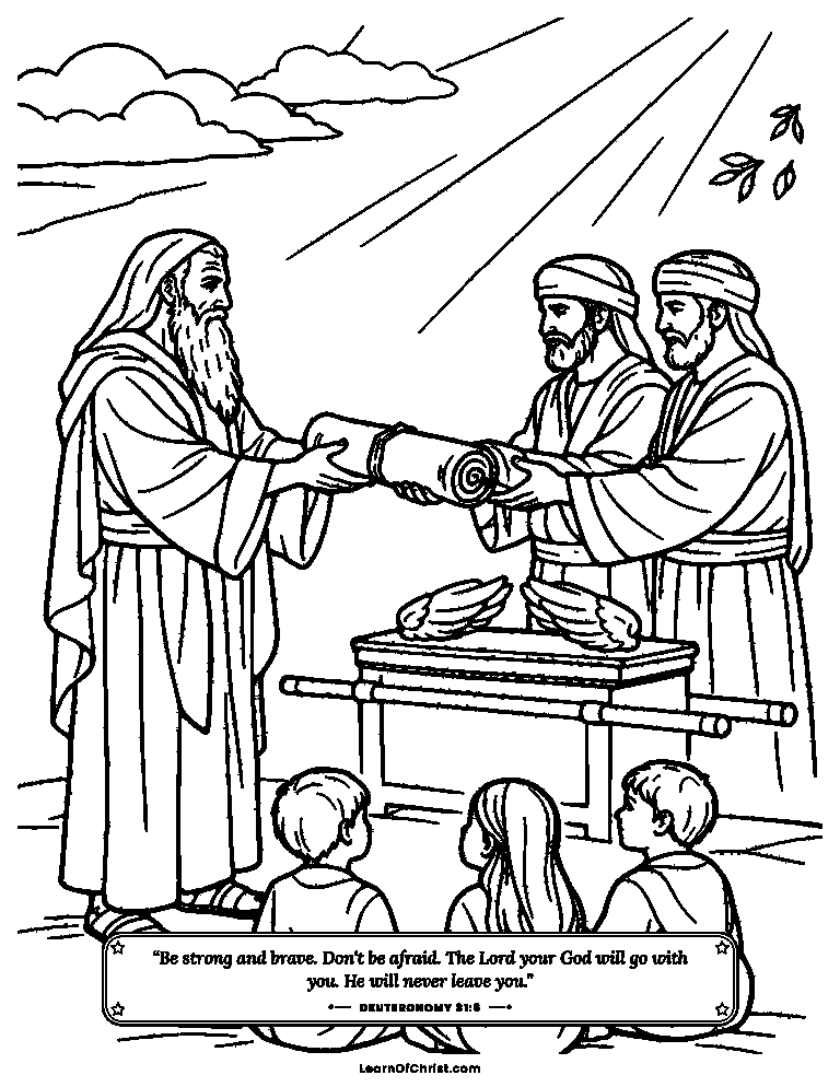 Deuteronomy 31 coloring page - Moses gives the scroll to the priests