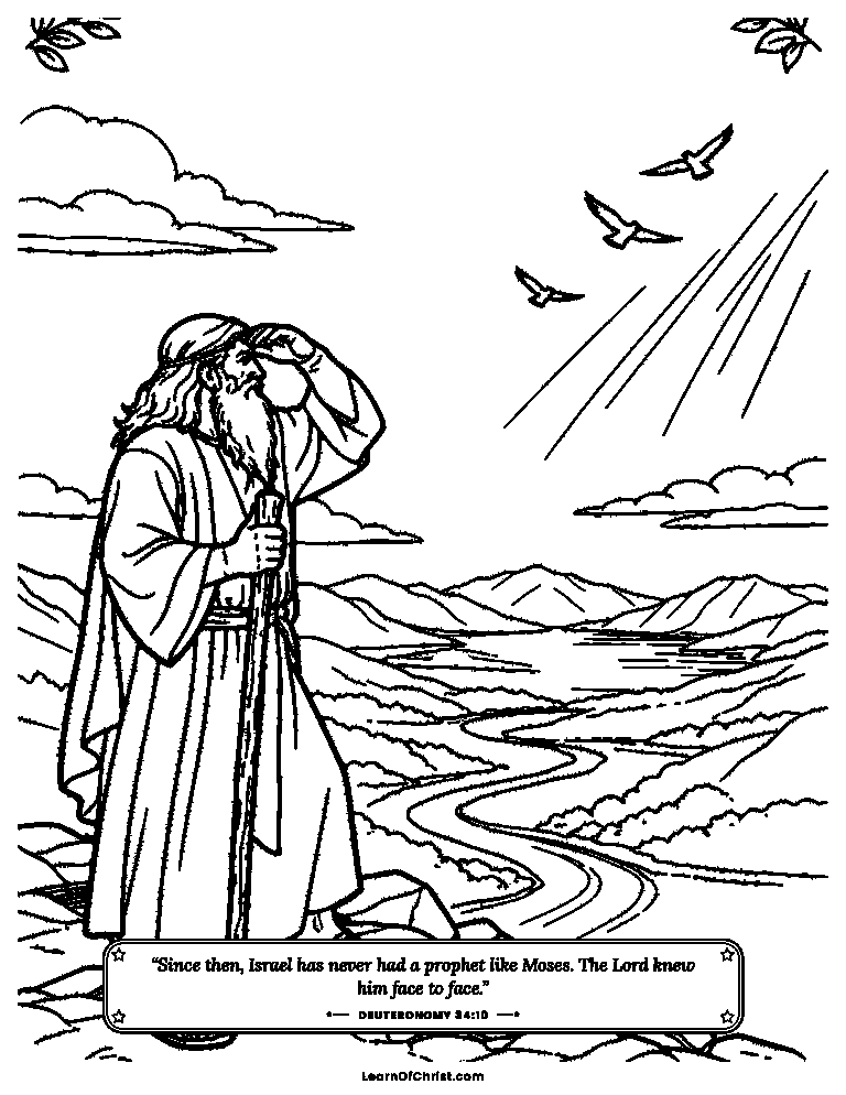 Deuteronomy 34 coloring page - Moses sees the land from the mountain
