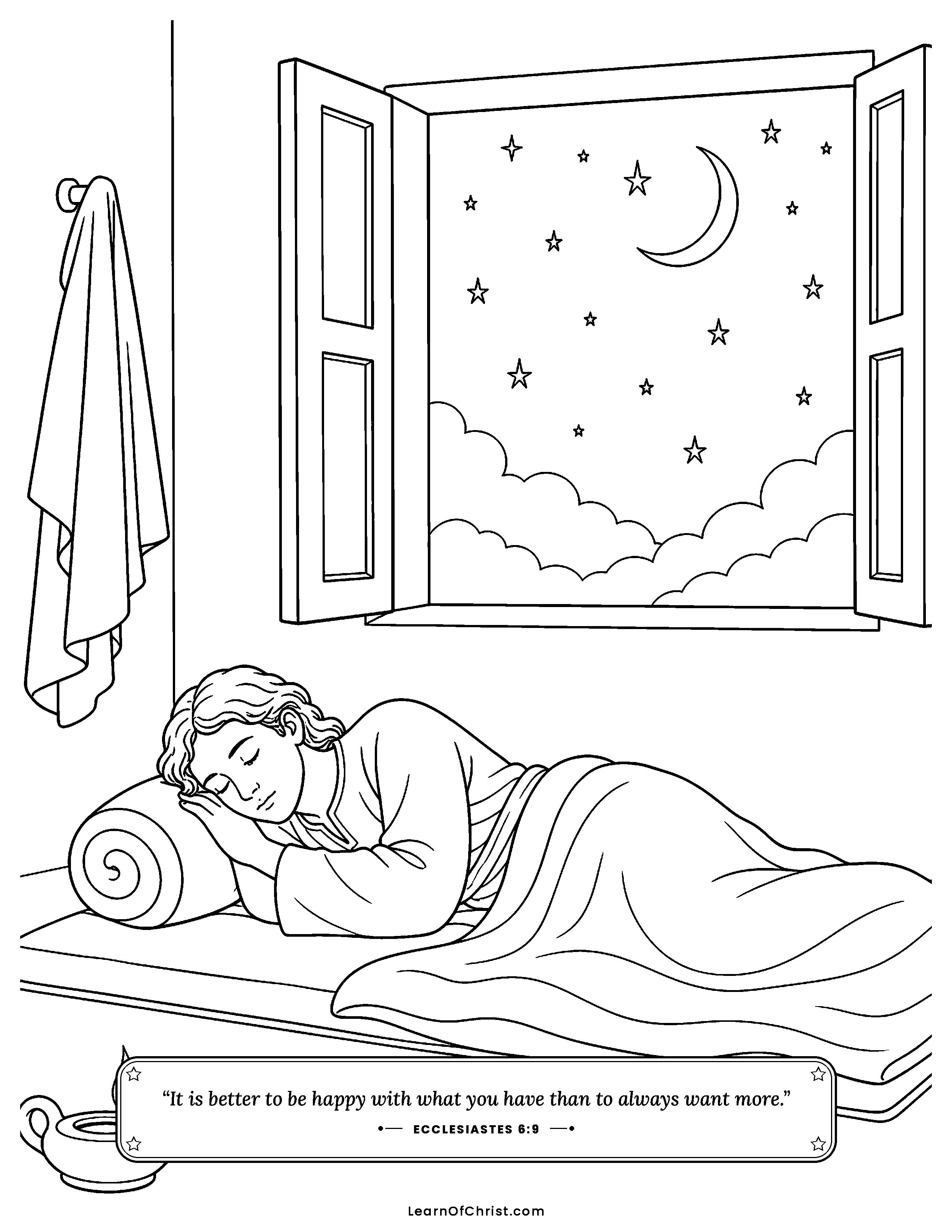 Ecclesiastes 6 coloring page - Truly tasting one warm bowl of soup. Free printable Bible coloring sheet for kids.