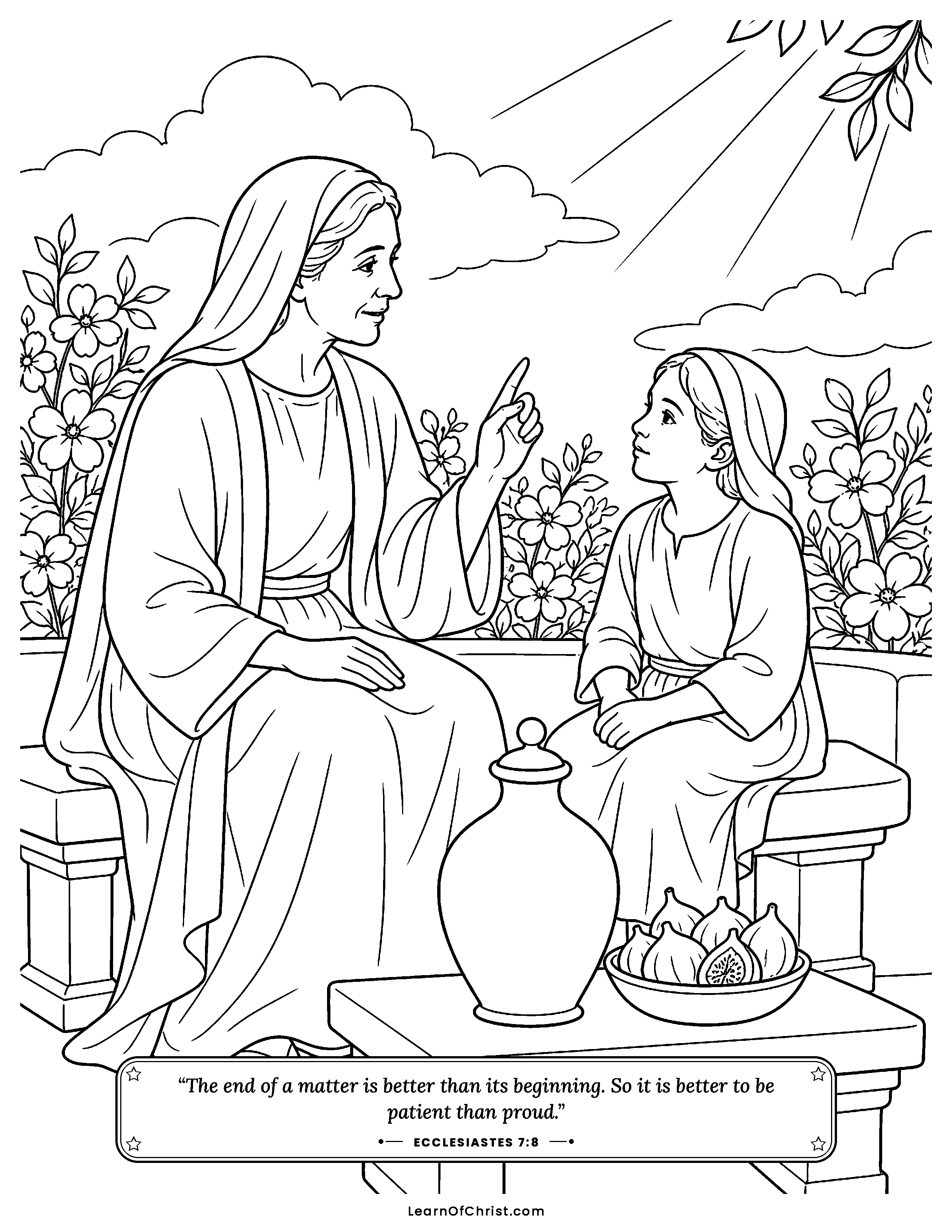 Ecclesiastes 7 coloring page - Listening to advice worth more than perfume. Free printable Bible coloring sheet for kids.