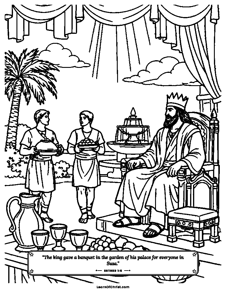 Esther 1 coloring page - A great feast and an empty throne