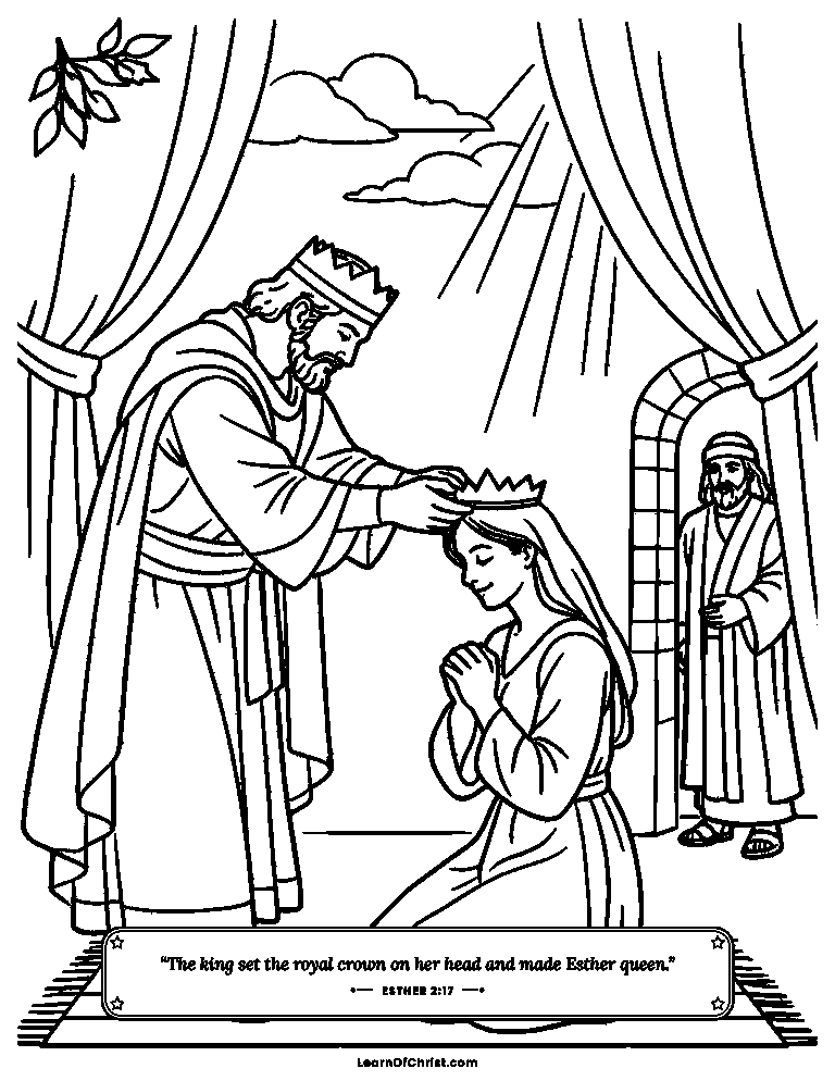 Esther 2 coloring page - The crown is placed on Esther's head