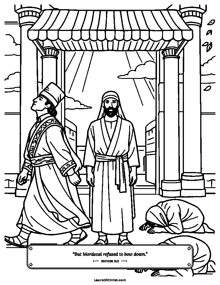 Esther 3 coloring page - Mordecai stands tall and will not bow