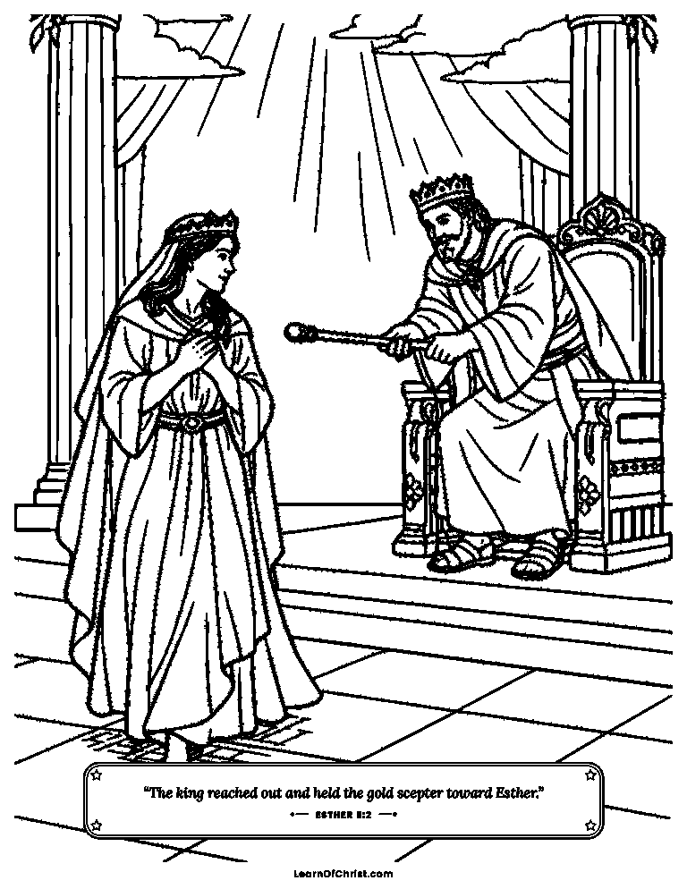 Esther 5 coloring page - The king holds out his golden scepter