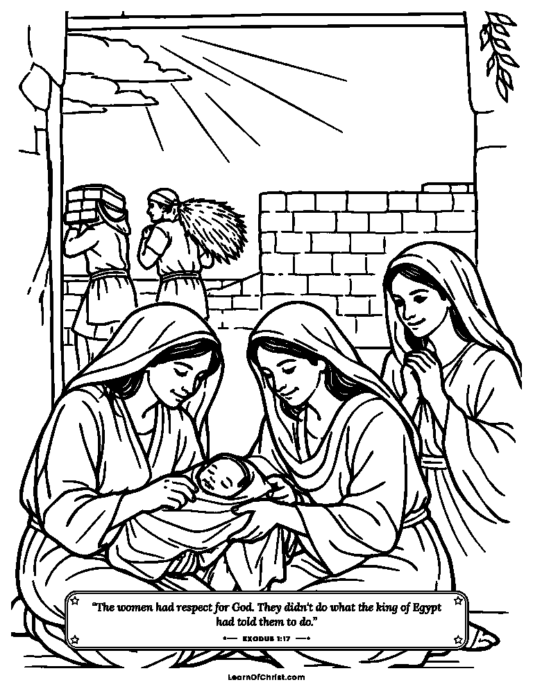 Exodus 1 coloring page - Brave women protect the baby boys