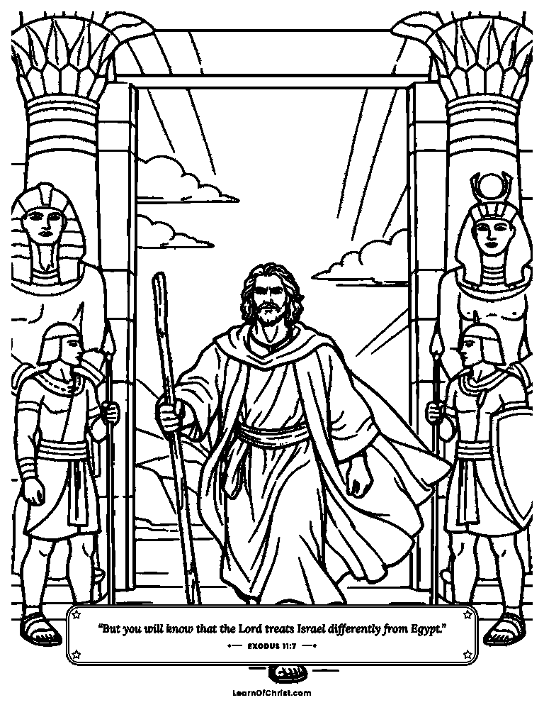 Exodus 11 coloring page - Moses walks out of Pharaoh's palace