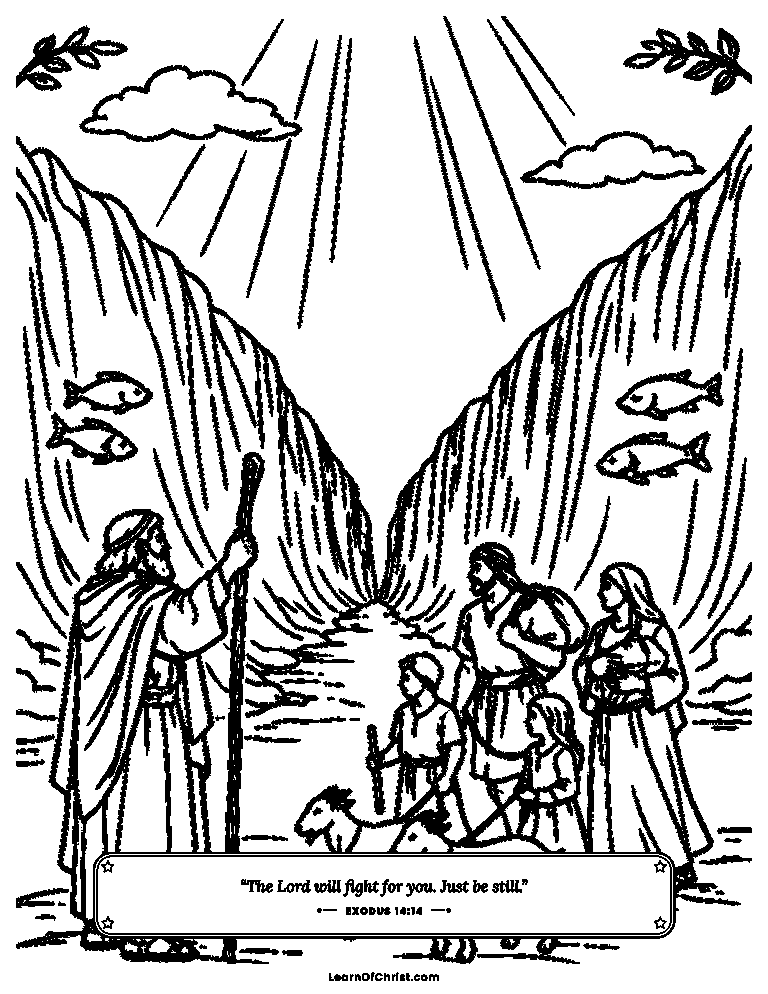 Exodus 14 coloring page - A dry path through the sea