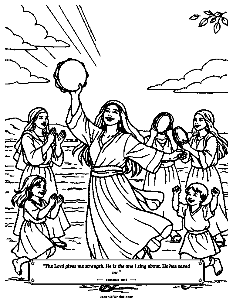 Exodus 15 coloring page - Miriam leads a song by the sea
