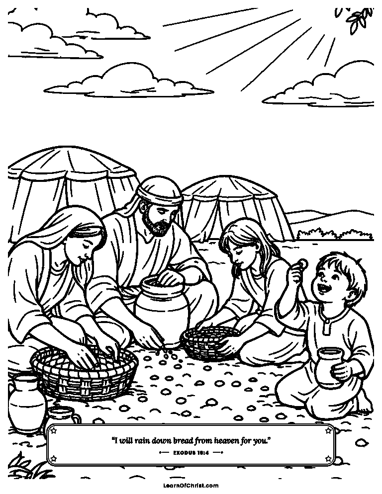 Exodus 16 coloring page - Bread from heaven covers the ground