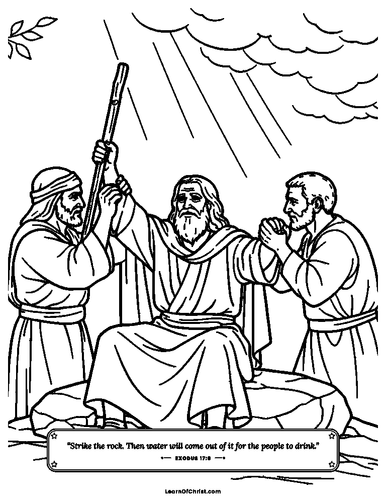 Exodus 17 coloring page - Aaron and Hur hold up Moses' hands