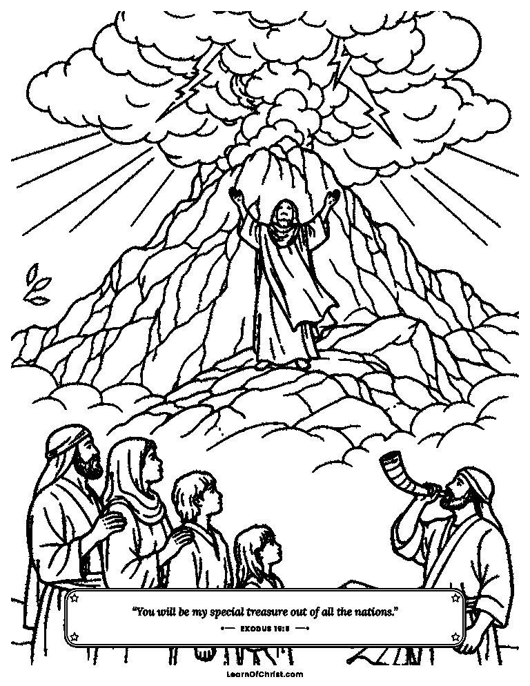 Exodus 19 coloring page - Israel gathers at the smoking mountain