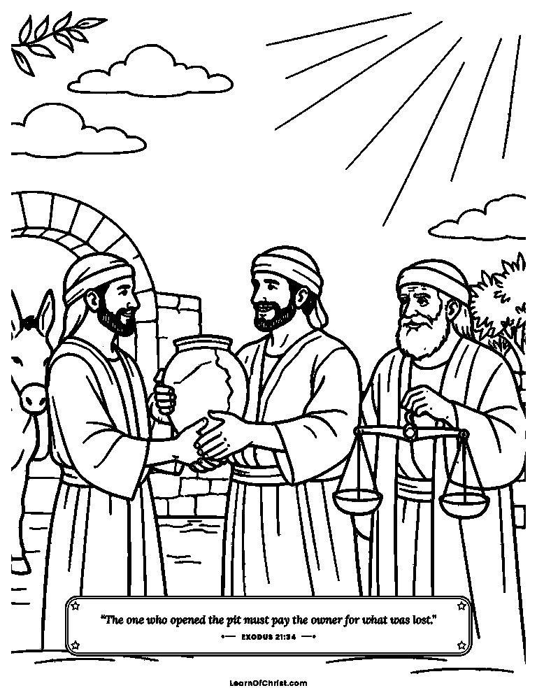 Exodus 21 coloring page - Neighbors make things right again