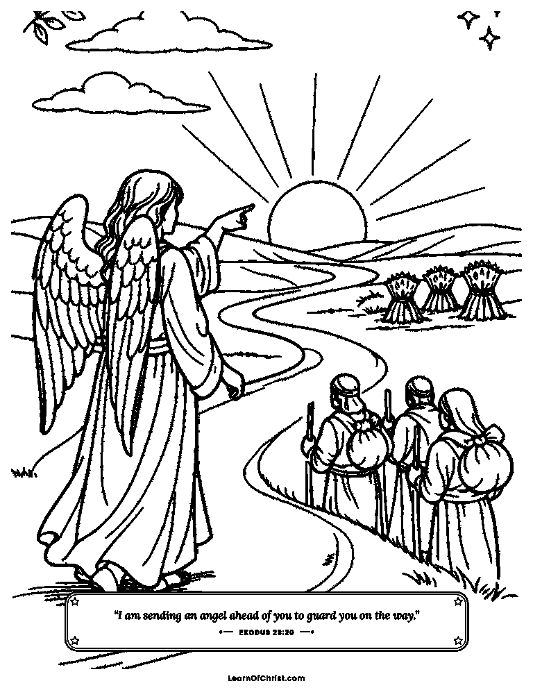 Exodus 23 coloring page - An angel leads the way ahead