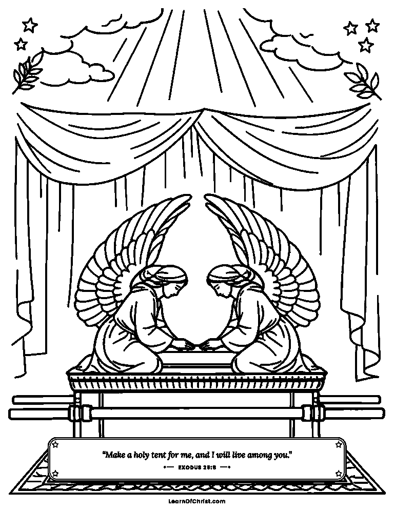 Exodus 25 coloring page - The golden ark with two angels
