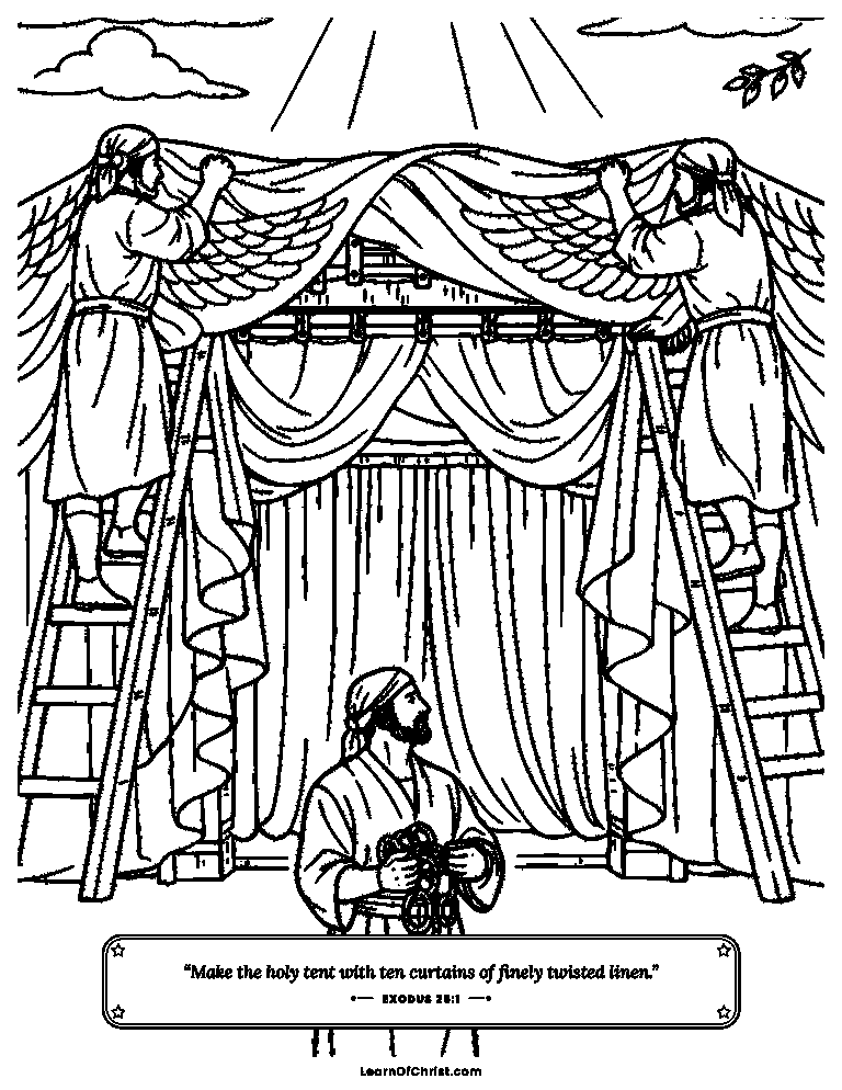 Exodus 26 coloring page - Weavers hang the tabernacle curtains