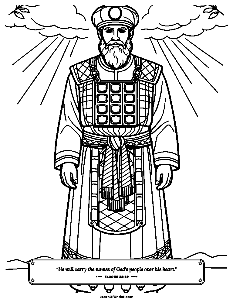 Exodus 28 coloring page - Aaron wears the breastpiece of names