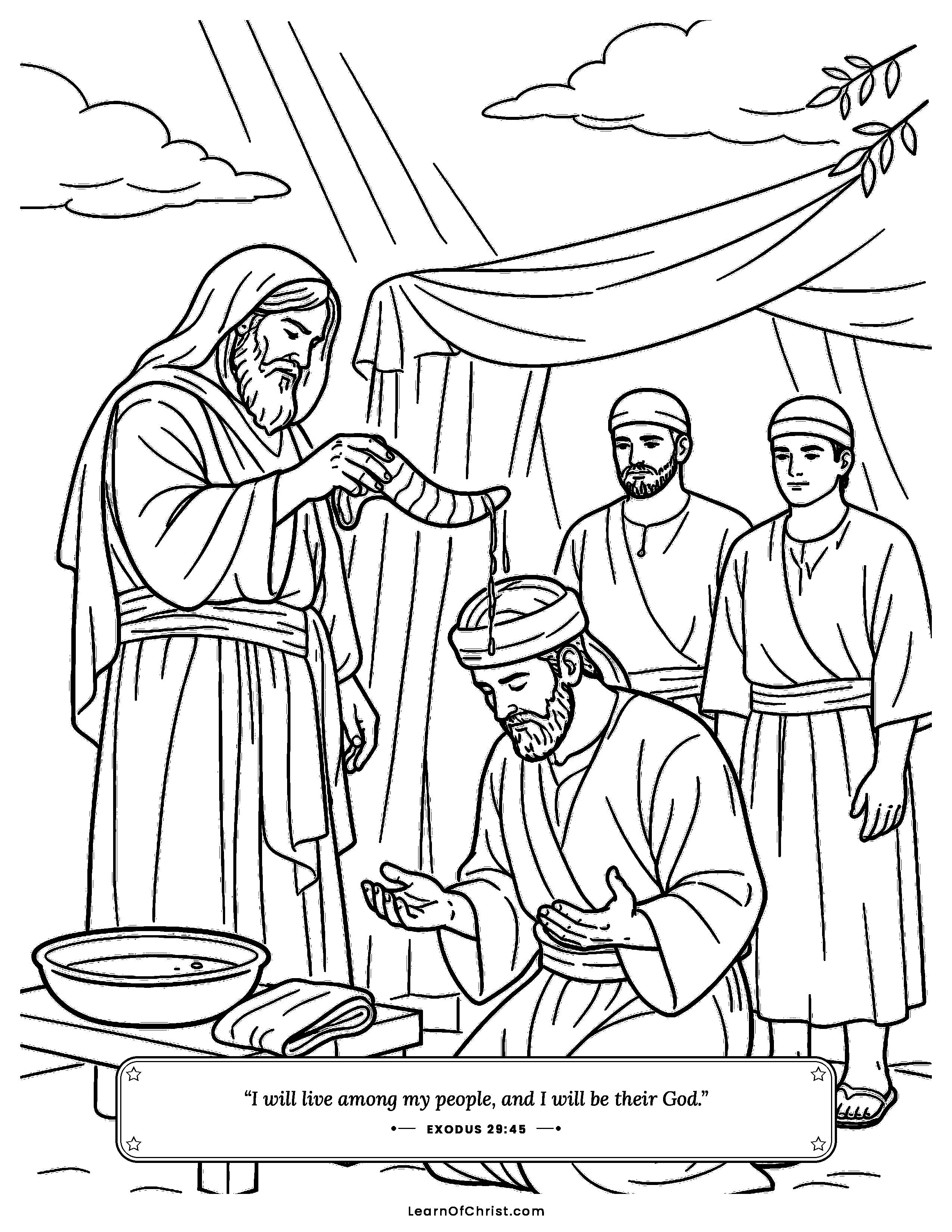 Exodus 29 coloring page - Aaron is set apart to serve God. Free printable Bible coloring sheet for kids.