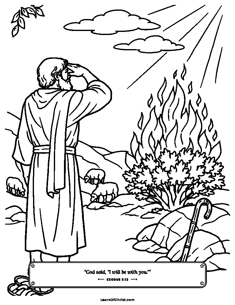 Exodus 3 coloring page - The bush that burns but stays green