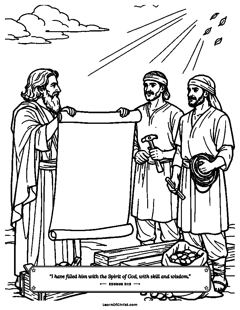 Exodus 31 coloring page - God gives Bezalel skillful hands