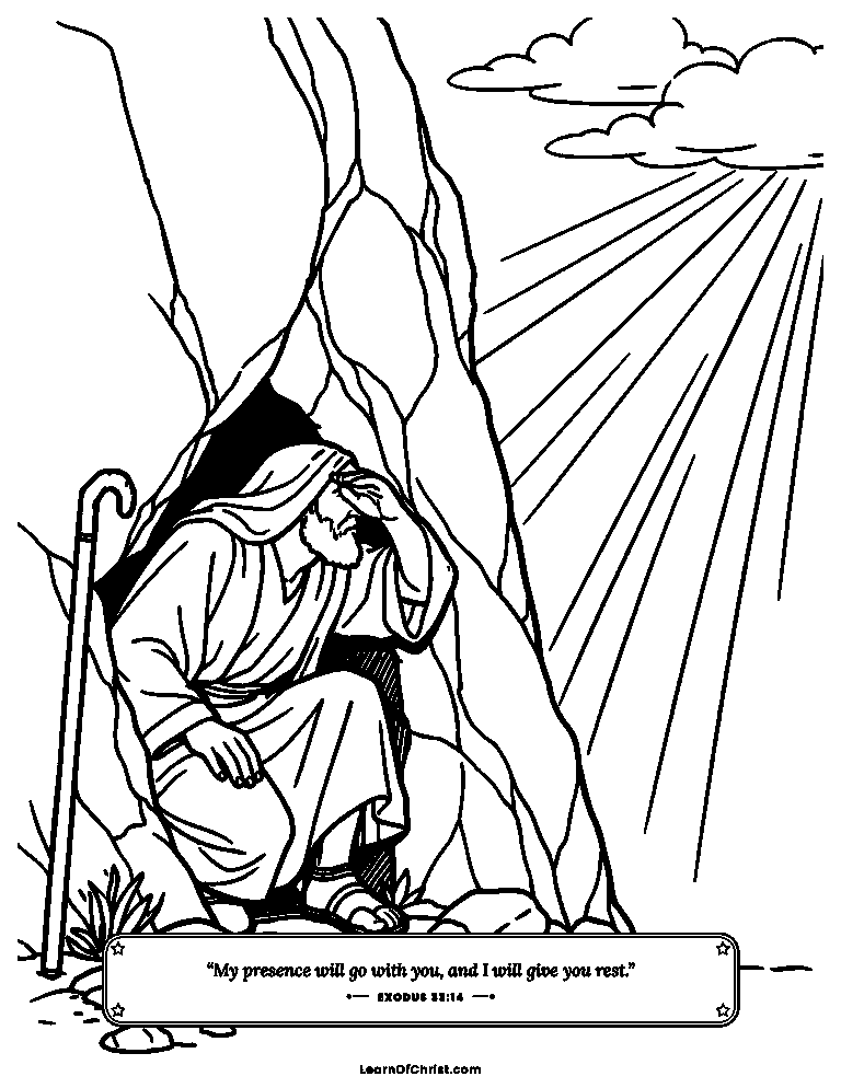 Exodus 33 coloring page - Moses hides in the cleft of the rock