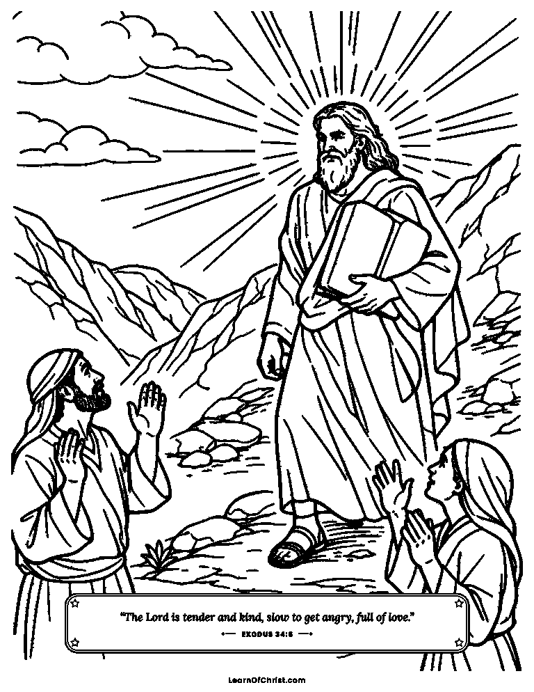 Exodus 34 coloring page - Moses comes down with a shining face