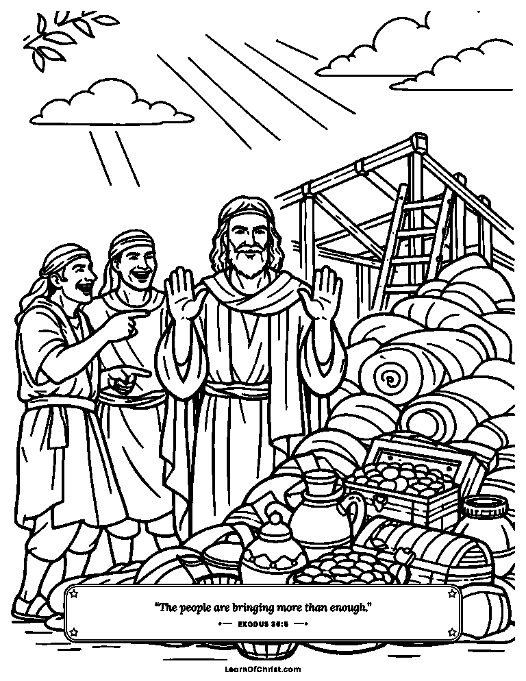Exodus 36 coloring page - Moses tells the people to stop giving