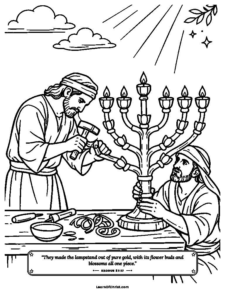 Exodus 37 coloring page - Crafting the golden almond lampstand