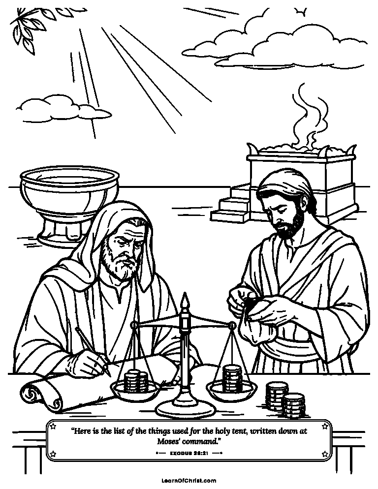 Exodus 38 coloring page - Counting every gift honestly