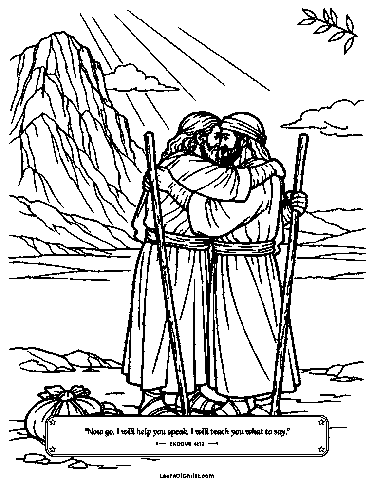 Exodus 4 coloring page - Moses and Aaron meet in the desert